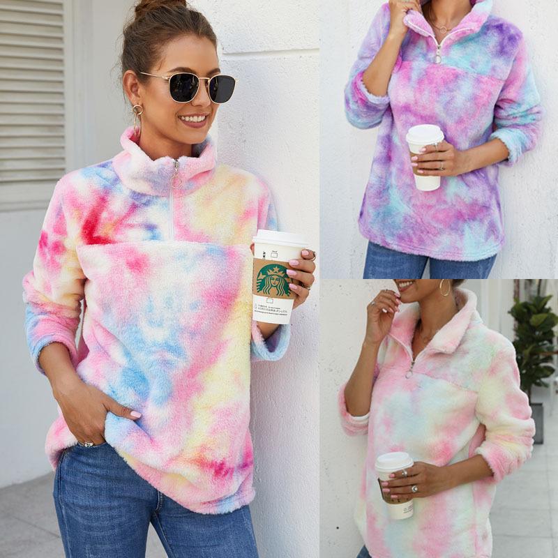 Women Winter Fall Fashion Fleece Hoodie Color Printing Pullovers
